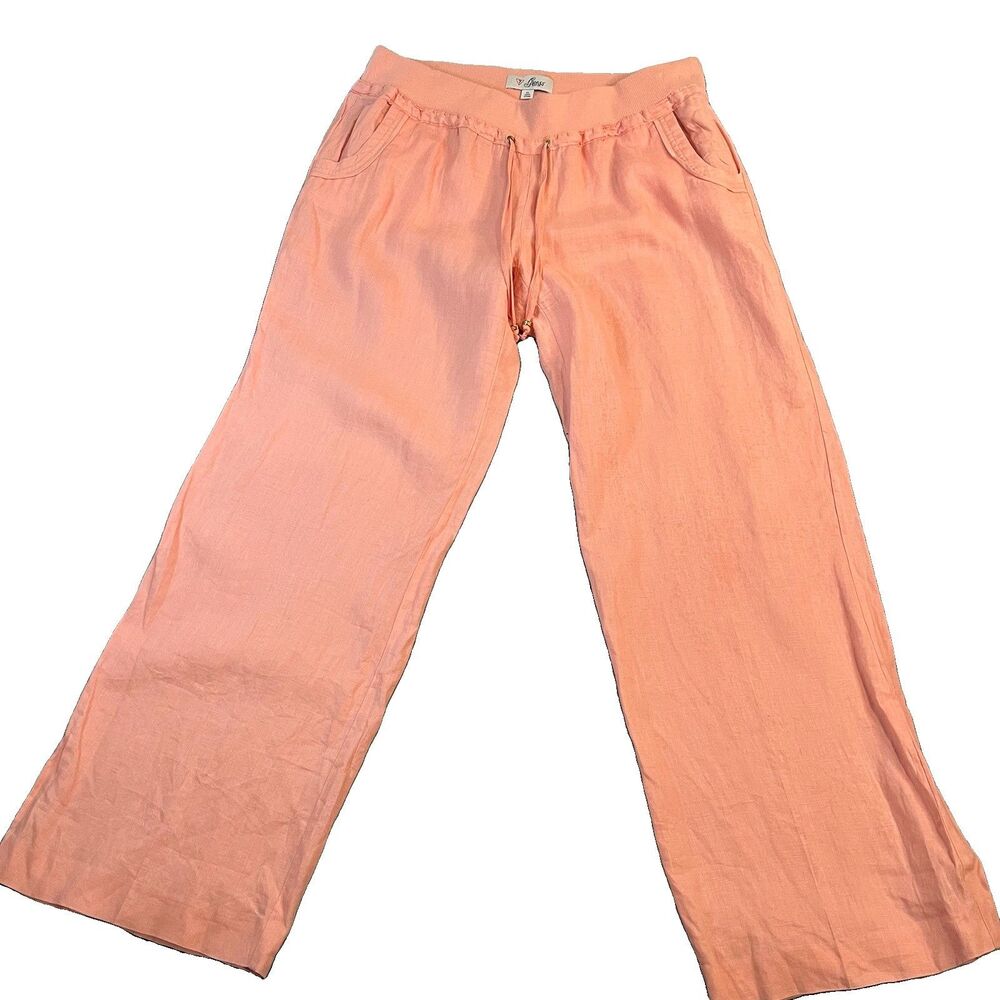 Guess Pants Womens Size XL Orange 100% Linen Wide Leg Drawstring Preppy Y2K
